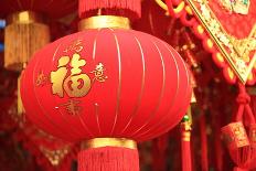 Happy Chinese New Year : Red Chinese Lanterns with Chinese Words Meaning: Fortune , Happiness and G-lzf-Premier Image Canvas