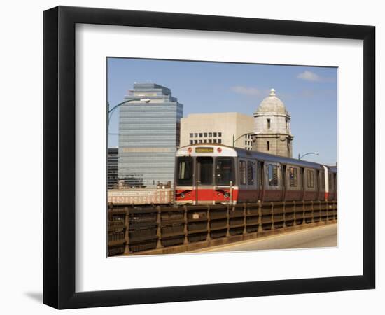 M.B.T.A. (T Train) Crossing Longfellow Bridge, Boston, Massachusetts, New England, USA-Amanda Hall-Framed Photographic Print