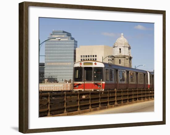 M.B.T.A. (T Train) Crossing Longfellow Bridge, Boston, Massachusetts, New England, USA-Amanda Hall-Framed Photographic Print