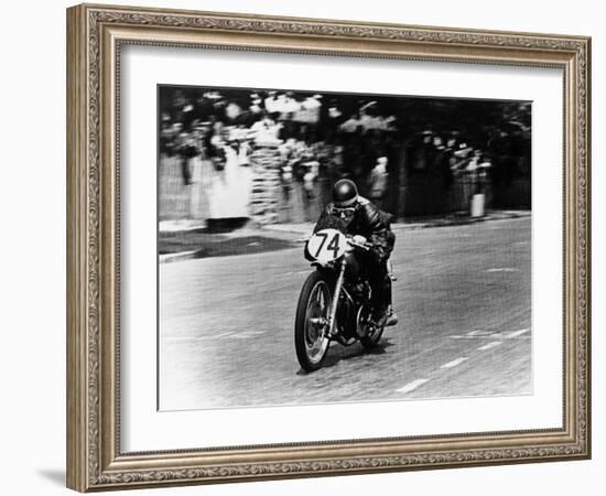 M Barrington on a Moto Guzzi Bike, Isle of Man Tt, 1949-null-Framed Photographic Print