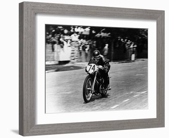 M Barrington on a Moto Guzzi Bike, Isle of Man Tt, 1949-null-Framed Photographic Print