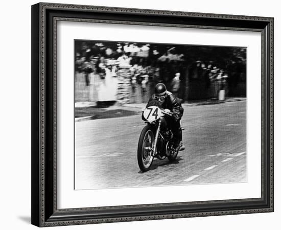 M Barrington on a Moto Guzzi Bike, Isle of Man Tt, 1949-null-Framed Photographic Print