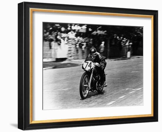 M Barrington on a Moto Guzzi Bike, Isle of Man Tt, 1949-null-Framed Photographic Print