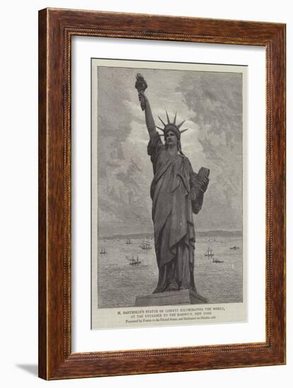 M Bartholdi's Statue of Liberty Illuminating the World, at the Entrance to the Harbour, New York-null-Framed Giclee Print
