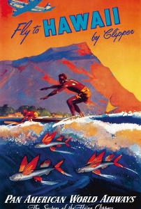Fly To Hawaii by Clipper, Pan American World Airways c.1940s by M^ Von Arenburg