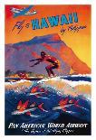 Fly To Hawaii by Clipper - Pan American World Airways - Surfer and Flying Fish-M^ Von Arenburg-Giclee Print