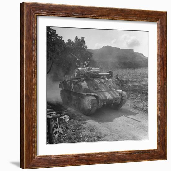 M4 Sherman Tank in Action During the Us Invasion of Saipan-Peter Stackpole-Framed Photographic Print