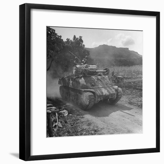 M4 Sherman Tank in Action During the Us Invasion of Saipan-Peter Stackpole-Framed Photographic Print