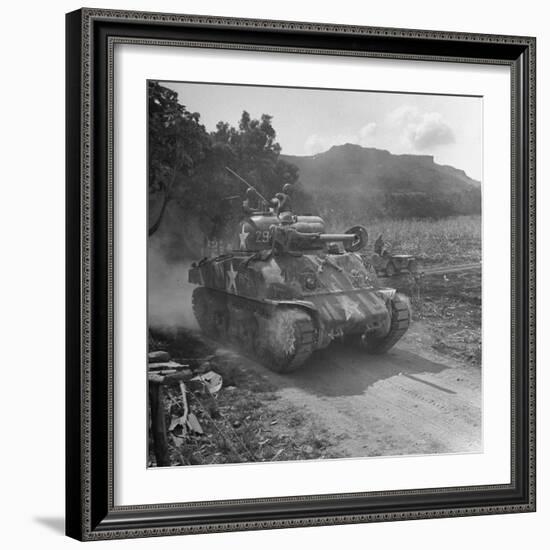 M4 Sherman Tank in Action During the Us Invasion of Saipan-Peter Stackpole-Framed Photographic Print