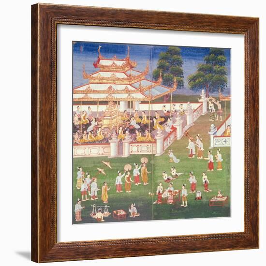 Ma 565 Monks at their Annual Meeting in June in Mandalay, from the Nimi Jataka, 1869-null-Framed Giclee Print