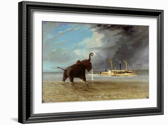 'Ma Robert' and Elephants in the Shallows of the Shire River, 1858-Thomas Baines-Framed Giclee Print