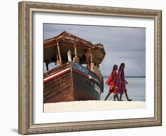 Maasai Warriors on Kendwa Beach, Zanzibar, Tanzania, East Africa, Africa-Andrew Mcconnell-Framed Photographic Print