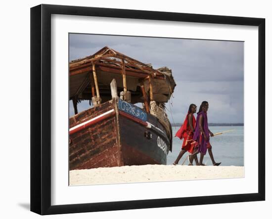 Maasai Warriors on Kendwa Beach, Zanzibar, Tanzania, East Africa, Africa-Andrew Mcconnell-Framed Photographic Print