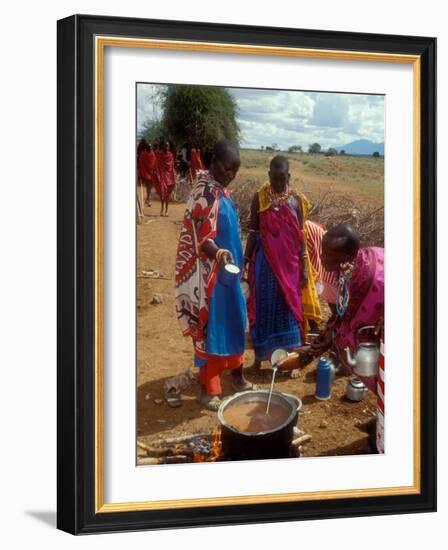 Maasai Women Cooking for Wedding Feast, Amboseli, Kenya-Alison Jones-Framed Photographic Print