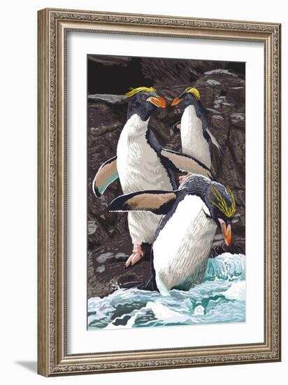 Macaroni Penguins-Lantern Press-Framed Art Print