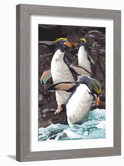 Macaroni Penguins-Lantern Press-Framed Art Print