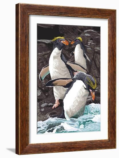 Macaroni Penguins-Lantern Press-Framed Art Print