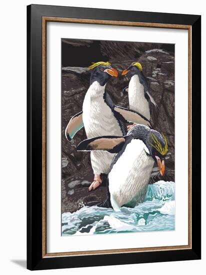 Macaroni Penguins-Lantern Press-Framed Art Print