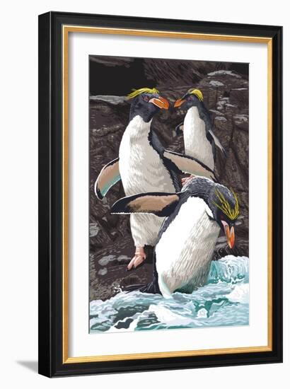 Macaroni Penguins-Lantern Press-Framed Art Print