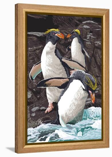 Macaroni Penguins-Lantern Press-Framed Stretched Canvas