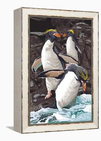 Macaroni Penguins-Lantern Press-Framed Stretched Canvas