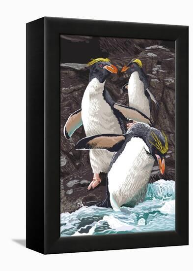 Macaroni Penguins-Lantern Press-Framed Stretched Canvas