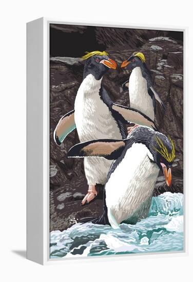 Macaroni Penguins-Lantern Press-Framed Stretched Canvas