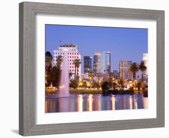 Macarthur Park Lake and City Skyline, Los Angeles, California, United States of America-Richard Cummins-Framed Photographic Print