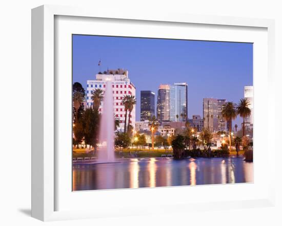 Macarthur Park Lake and City Skyline, Los Angeles, California, United States of America-Richard Cummins-Framed Photographic Print