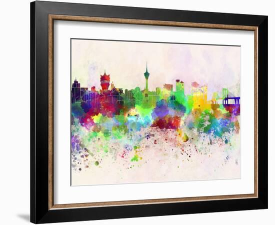 Macau Skyline in Watercolor Background-paulrommer-Framed Art Print