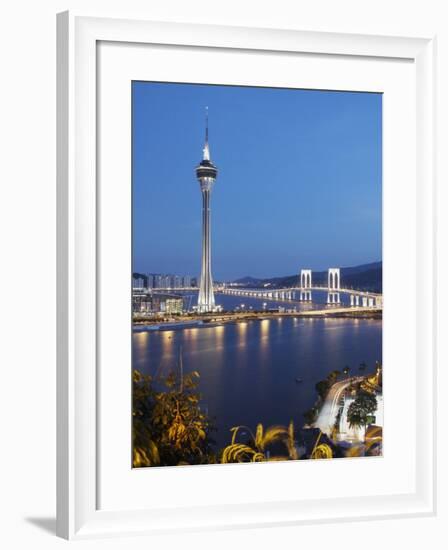 Macau Tower at Dusk, Macau, China, Asia-Ian Trower-Framed Photographic Print