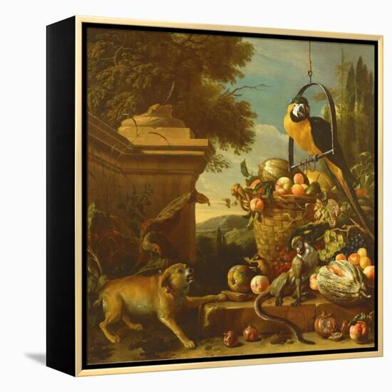 Macaw and a Monkey-Melchior de Hondecoeter-Framed Premier Image Canvas