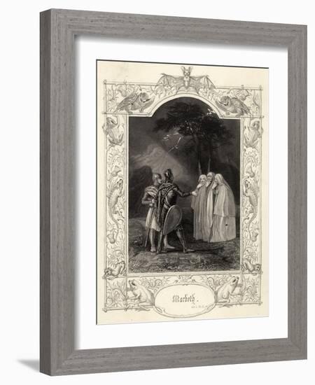 Macbeth, Act I Scene III: Macbeth and Banquo Encounter the Three Witches-null-Framed Art Print