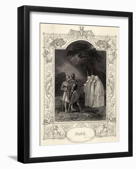 Macbeth, Act I Scene III: Macbeth and Banquo Encounter the Three Witches-null-Framed Art Print