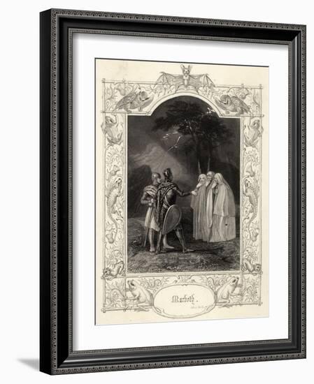 Macbeth, Act I Scene III: Macbeth and Banquo Encounter the Three Witches-null-Framed Art Print