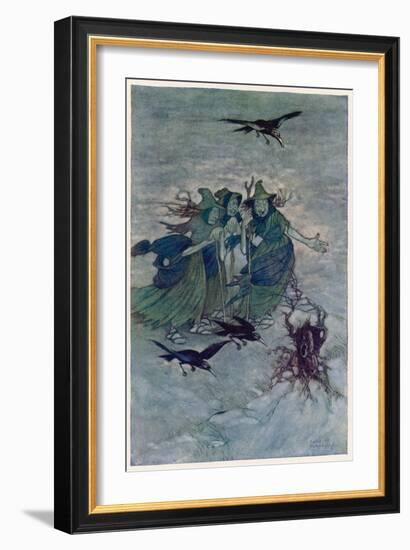 Macbeth, Act I Scene III: The Three Witches: "So Wither'd and Wild in Their Attire"-Charles Folkard-Framed Art Print