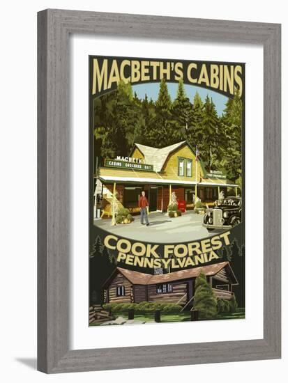 Macbeth's Cabins - Cook Forest, Pennsylvania-Lantern Press-Framed Art Print