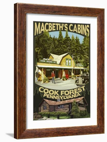 Macbeth's Cabins - Cook Forest, Pennsylvania-Lantern Press-Framed Art Print