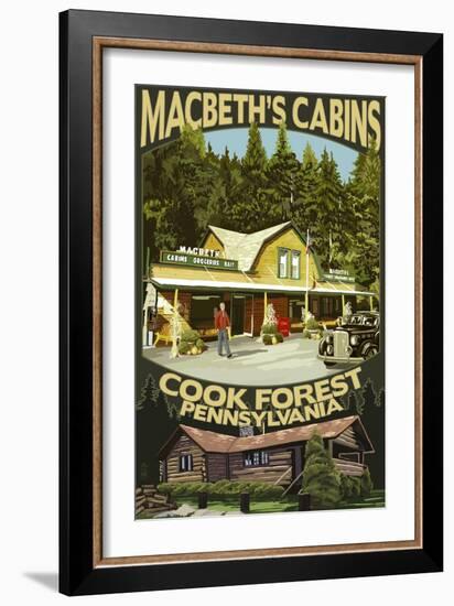 Macbeth's Cabins - Cook Forest, Pennsylvania-Lantern Press-Framed Art Print