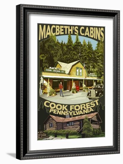 Macbeth's Cabins - Cook Forest, Pennsylvania-Lantern Press-Framed Art Print