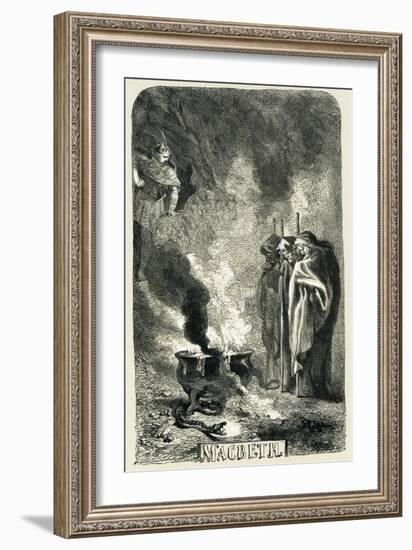 Macbeth Visiting the Three Witches on the Blasted Heath, 1858-John Gilbert-Framed Giclee Print