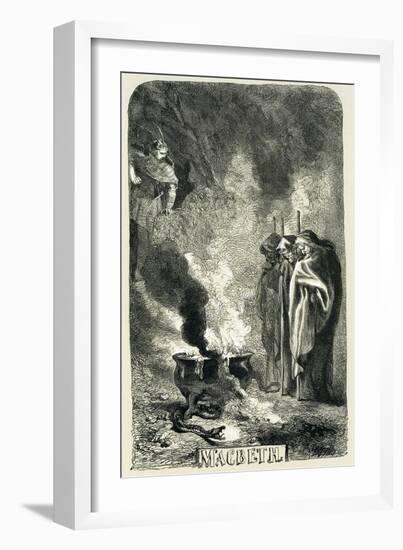 Macbeth Visiting the Three Witches on the Blasted Heath, 1858-John Gilbert-Framed Giclee Print