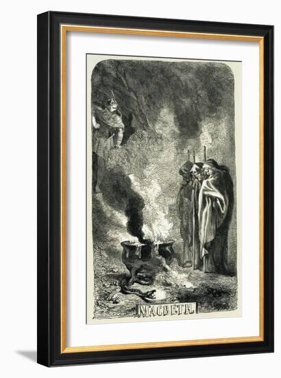 Macbeth Visiting the Three Witches on the Blasted Heath, 1858-John Gilbert-Framed Giclee Print