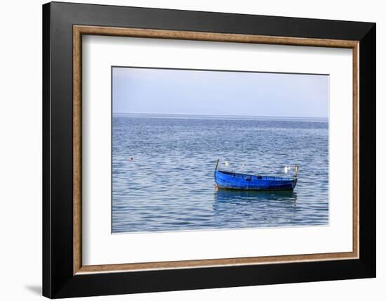 Macedonia, Ohrid and Lake Ohrid. Blue Fishing Boat-Emily Wilson-Framed Photographic Print