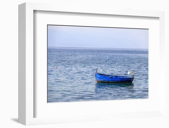 Macedonia, Ohrid and Lake Ohrid. Blue Fishing Boat-Emily Wilson-Framed Photographic Print