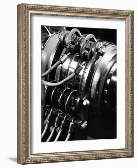 Machine Whose Whirling Cylinder Gives a Telephone Its "Dial Tone" at New York Telephone Office-Margaret Bourke-White-Framed Photographic Print