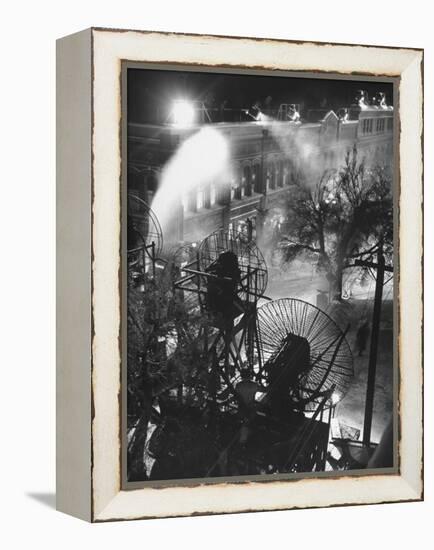 Machines Making Snow and Wind on Set of the Movie "It's a Wonderful Life"-Martha Holmes-Framed Premier Image Canvas