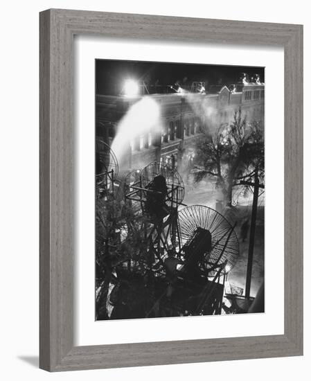 Machines Making Snow and Wind on Set of the Movie "It's a Wonderful Life"-Martha Holmes-Framed Photographic Print