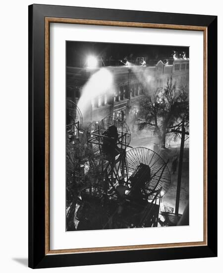 Machines Making Snow and Wind on Set of the Movie "It's a Wonderful Life"-Martha Holmes-Framed Photographic Print