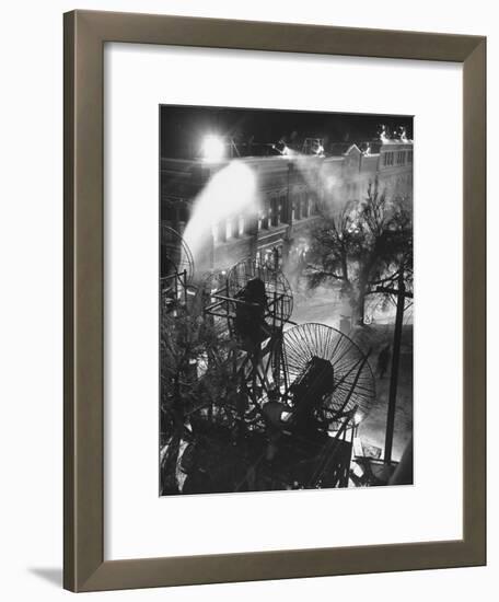 Machines Making Snow and Wind on Set of the Movie "It's a Wonderful Life"-Martha Holmes-Framed Photographic Print